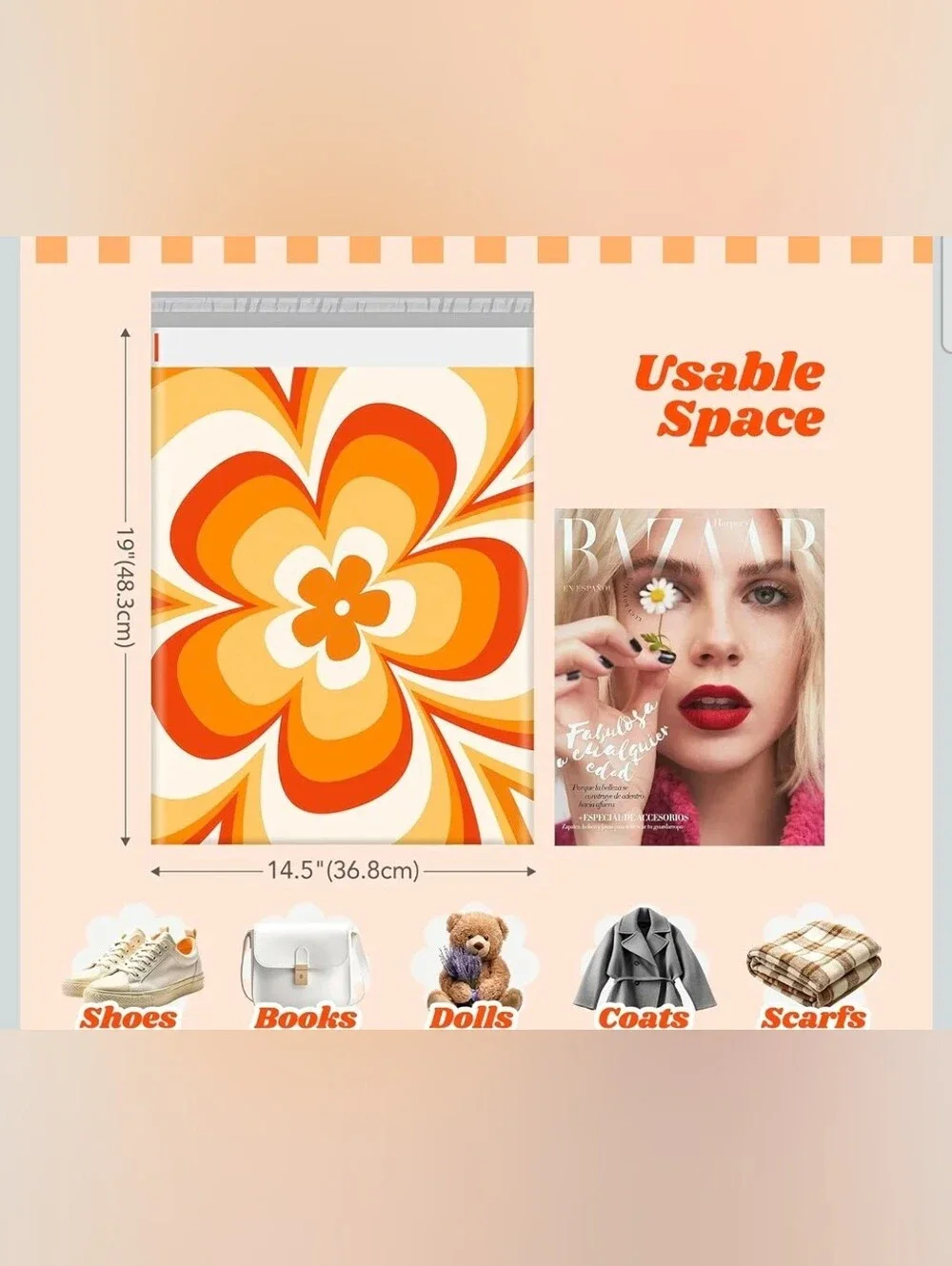 Retro Orange Floral 14.5x19 Poly Mailers